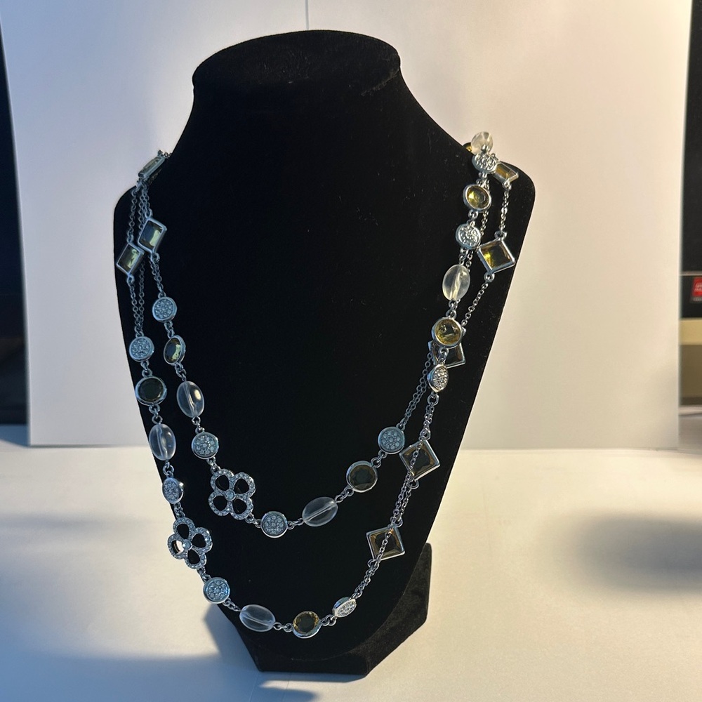 Lia Sophia Silver-Tone Long Multi-Shape Necklace with Yellow Accents